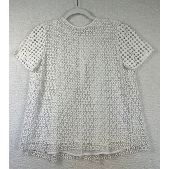 Tory Burch Crescent Guipure Lace Pleated Back Short Sleeve Top Off‎ White Size 4 - Picture 3 of 9
